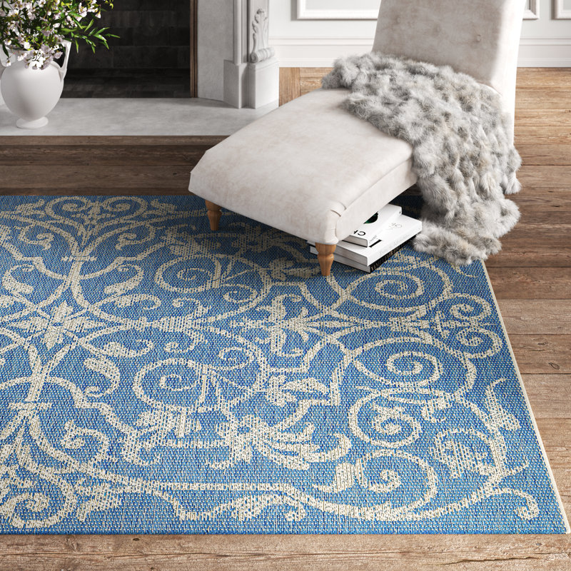 Kelly Clarkson Home Peralez Floral Flatweave Royal Blue Indoor